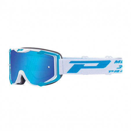Masque Cross - PROGRIP 3404FL Menace Blanc / Bleu écran Miroir