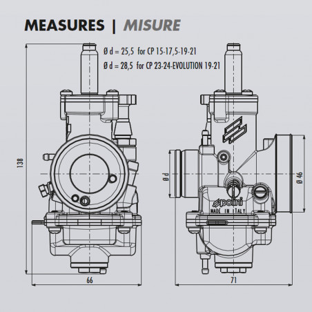 Kit Carburateur MBK Nitro Ovetto YAMAHA Aerox Neo's - POLINI CP 21mm