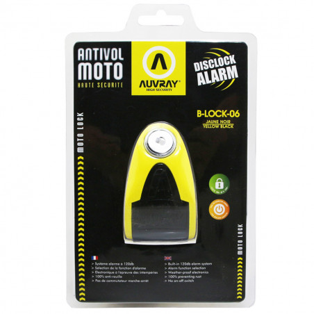 Antirrobo de Disco con Alarma - AUVRAY - B-Lock 06 Amarillo D.6mm