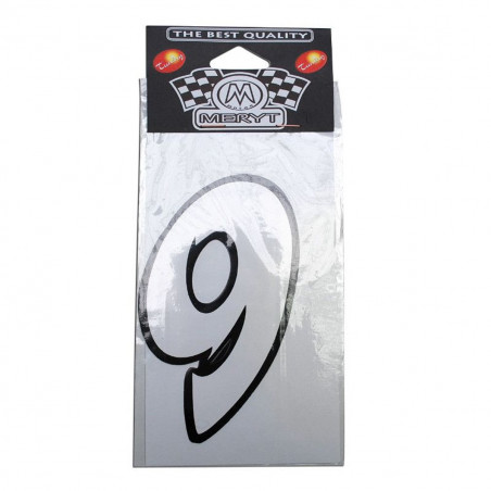 Autocollant / Sticker - MERYT - Numéro 9 - Blanc - H 9 cm