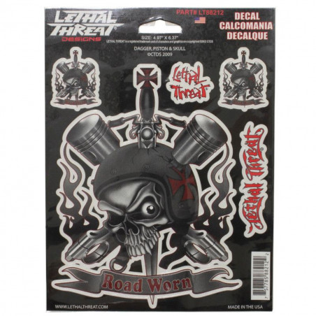 Autocollant / Sticker - LETHAL THREAT Dagger Piston Skull 15 x 20cm