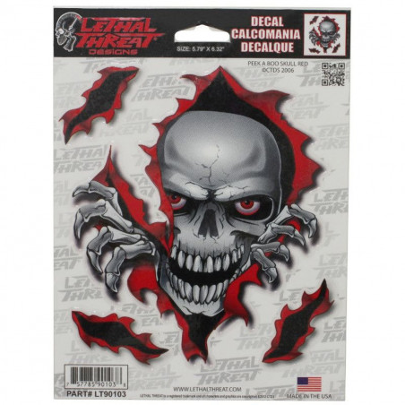 Autocollant / Sticker - LETHAL THREAT Peek A Boo Skull Red  15 x 20cm
