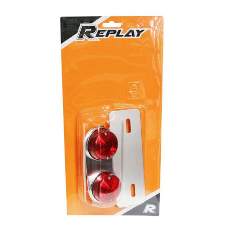 Feu arrière / support de plaque - Replay Alu Rouge à 2 ampoules