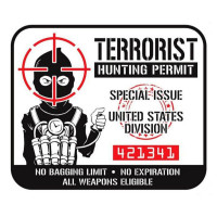 Autocollant / Sticker - LETHAL THREAT Mini Terrorist Hunting Permit 6 x 8cm