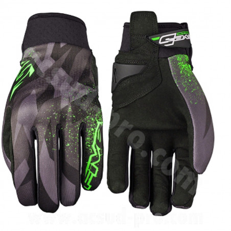 Gants Moto - FIVE Globe Replica Camo Mi Saison Noir / Vert Fluo