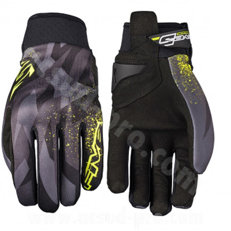Gants Moto - FIVE Globe Replica Camo Mi Saison Noir / Jaune Fluo