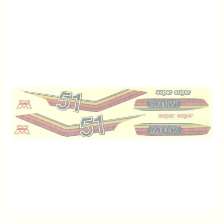 Kit Déco Autocollant / Sticker Motobecane 51 Super - Jaune / Orange / Rouge 8 pièces