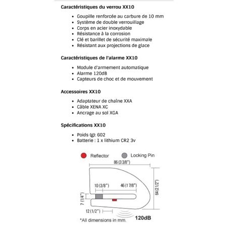 Antivol Bloque disque Alarme - XENA XX10 Inox 10mm SRA