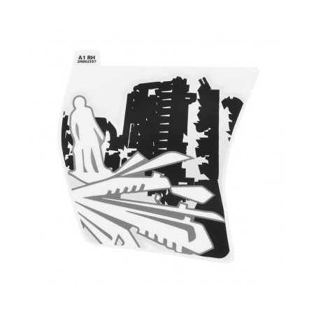 AUTOCOLLANT/STICKER/DECOR DE FACE AVANT DROIT INFERIEUR ORIGINE PIAGGIO 50 TYPHOON 2018/ POUR VEHICULE NOIR 85/B -2H00255700A1 