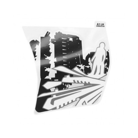 AUTOCOLLANT/STICKER/DECOR DE FACE AVANT GAUCHE INFERIEUR ORIGINE PIAGGIO 50 TYPHOON 2018/ POUR VEHICULE NOIR 85/B -2H00255800A1 