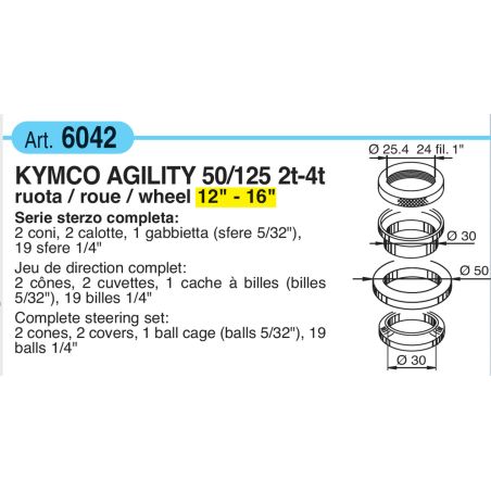 Juego Dirección  Kymco Agility Dink Like Super 8 Vitality 2T / 4T 12p / 16p