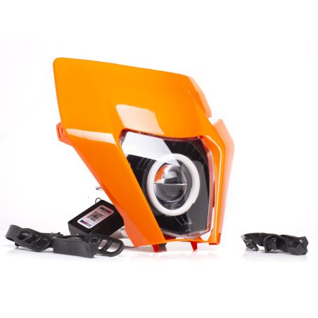 Plaque phare type KTM - LED Angel Eye connectée Bluetooth - Orange - TERZO