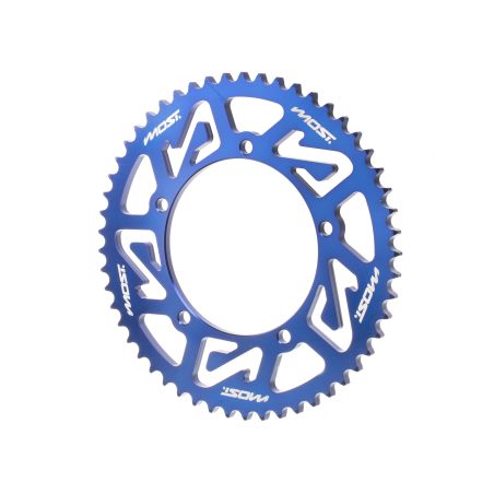 Corona MOST Crown 428 – 53 dientes Sherco 50cc (5 tornillos) azul anodizado