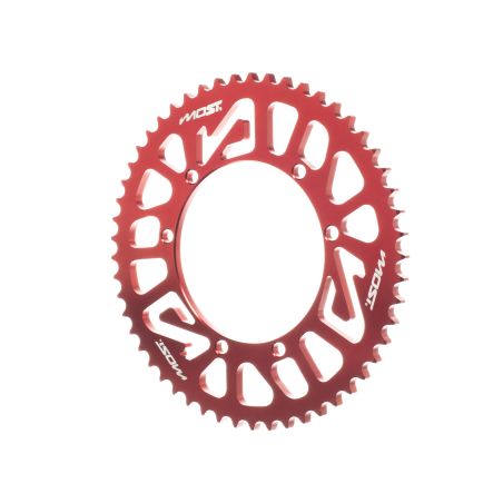 Corona MOST Crown 428 – 53 dientes Sherco 50cc rojo anodizado (6 tornillos)
