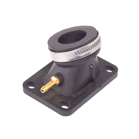 Tobera de admisión Watts Ø24 mm con toma de depresión, compatible con motores Minarelli AM6 y Derbi.