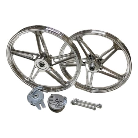 Roue Avant + Arrière 17p Peugeot 103 MVL / Vogue - Type Bernardi Argent / Blanc / Noir / Rouge/Chromé