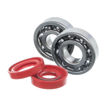 Kit de rodamientos y retenes rojos de cigüeñal Watts Minarelli AM6 (6303 C3 y 6204 C4)