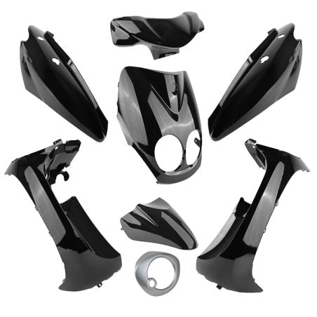 Kit carénage 8 pièces adaptable MBK Ovetto/ Yamaha Neo's compteur digital- Noir brillant