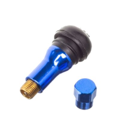 Valve droite aluminium Tun’R bleu pour jante tubeless avec bouchon assorti