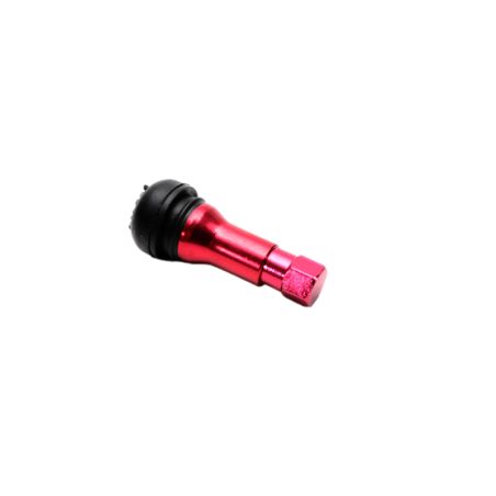 Valve droite aluminium Tun’R rouge pour jante tubeless avec bouchon assorti