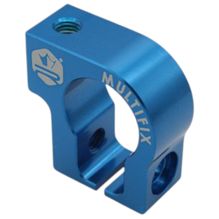 Collier de fixation pot d'échappement bleu alu CNC KRM Pro Ride Multifix
