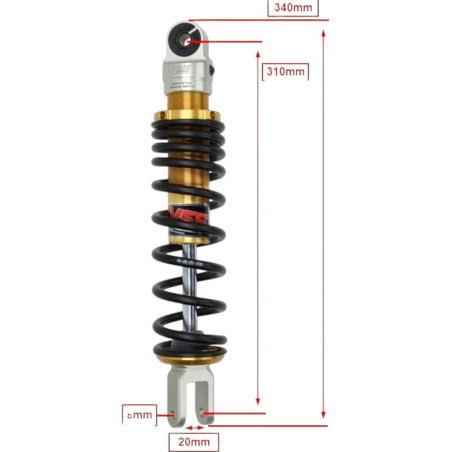 Amortisseur YSS série E 310mm noir et or Kymco Minarelli Peugeot GY6