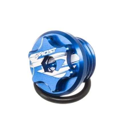 Tapón de cárter de aceite Most V2 Derbi – aluminio CNC anodizado azul