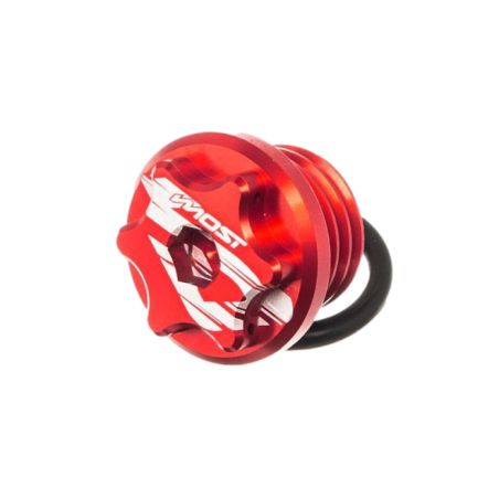 Tapón de cárter de aceite Most V2 Derbi – aluminio CNC anodizado rojo