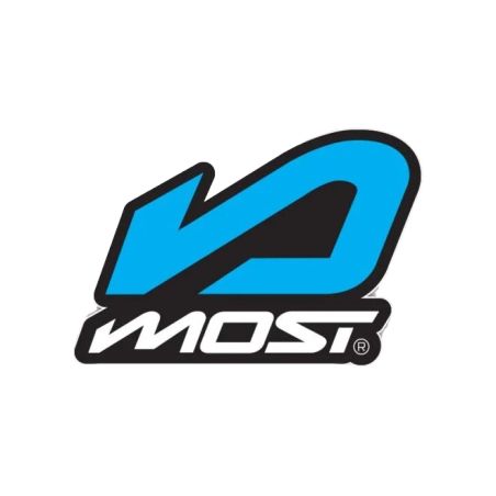 Pegatina MOST logo azul 5,45x3,68 cm en vinilo resistente