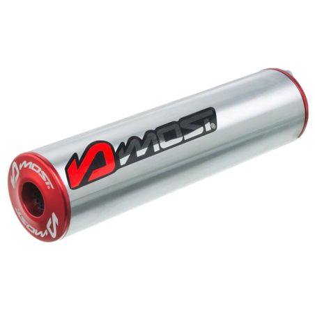 Silenciador MOST Racing 70/80cc aluminio plata y rojo Diámetro 20 mm