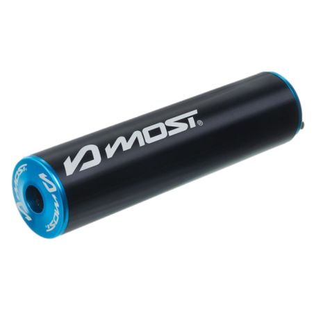 Silenciador de escape MOST 50 70cc negro y azul aluminio anodizado entraje 45 mm