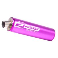 Silenciador Most Shorty 80-100cc M2 violeta aluminio inox grabado logo MOST