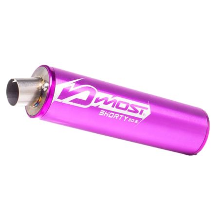 Silencieux Most Shorty 80-100cc M2 violet aluminium inox gravé logo MOST