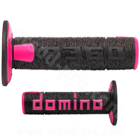 Revêtement poignée Domino Offroad A360 noir rose 120-123 mm closed end la paire