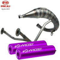 Pot d'échappement Most 50cc 70cc passage haut double sortie Rieju MRT à partir de 2022 violet