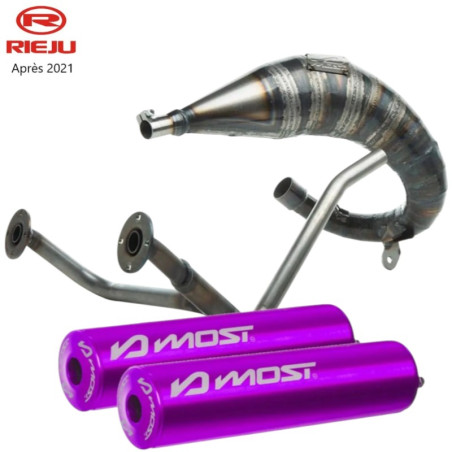 Pot d'échappement Most 50cc 70cc passage haut double sortie Rieju MRT à partir de 2022 violet