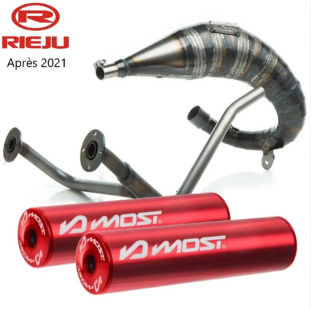 Pot d'échappement Most 50cc 70cc passage haut double sortie Rieju MRT à partir de 2022 rouge