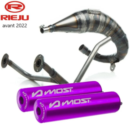 Pot d'échappement Most 50cc 70cc passage haut double sortie Rieju MRT avant 2022 violet
