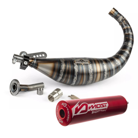 Pot d'échappement 70cc 80cc KRM Minarelli AM6 avec Silencieux Most rouge shorty