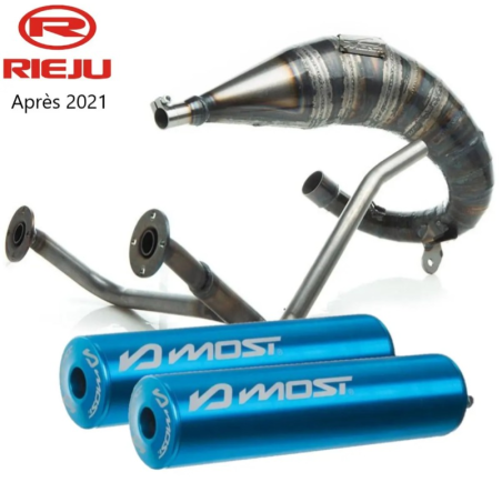 Pot d'échappement Most 50 70cc passage haut double sortie Rieju MRT à partir de 2022 bleu