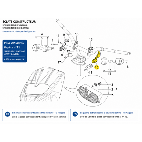 Soporte intermitente delantero izquierdo Piaggio Gilera Stalker Naked 50 2008 641072