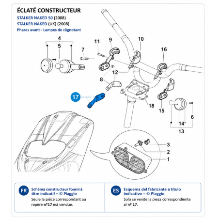 Support clignotant avant droit origine Piaggio Gilera Stalker Naked 50 2008 641078
