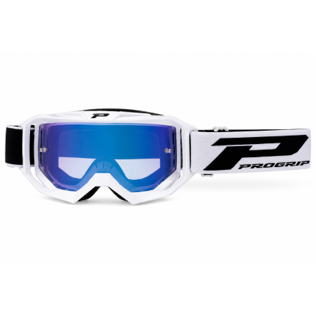 Masque cross Progrip 3300 FL Vision blanc miroir bleu