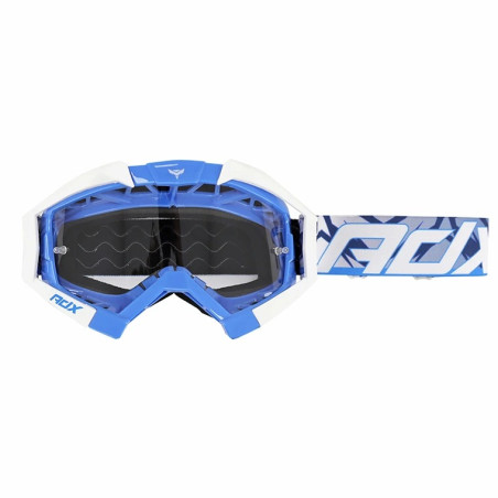 Gafas motocross ADX MX azul blanco pantalla transparente espejo